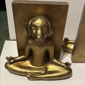 Pier 1 Gold Dog Yoga Decorative Bookends- Home Art